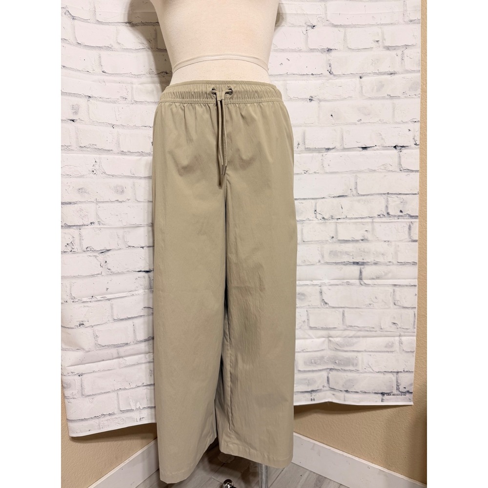 Athleta Tan Khaki Wide Leg Drawstring Travel Hiking Pants Women Size Large
